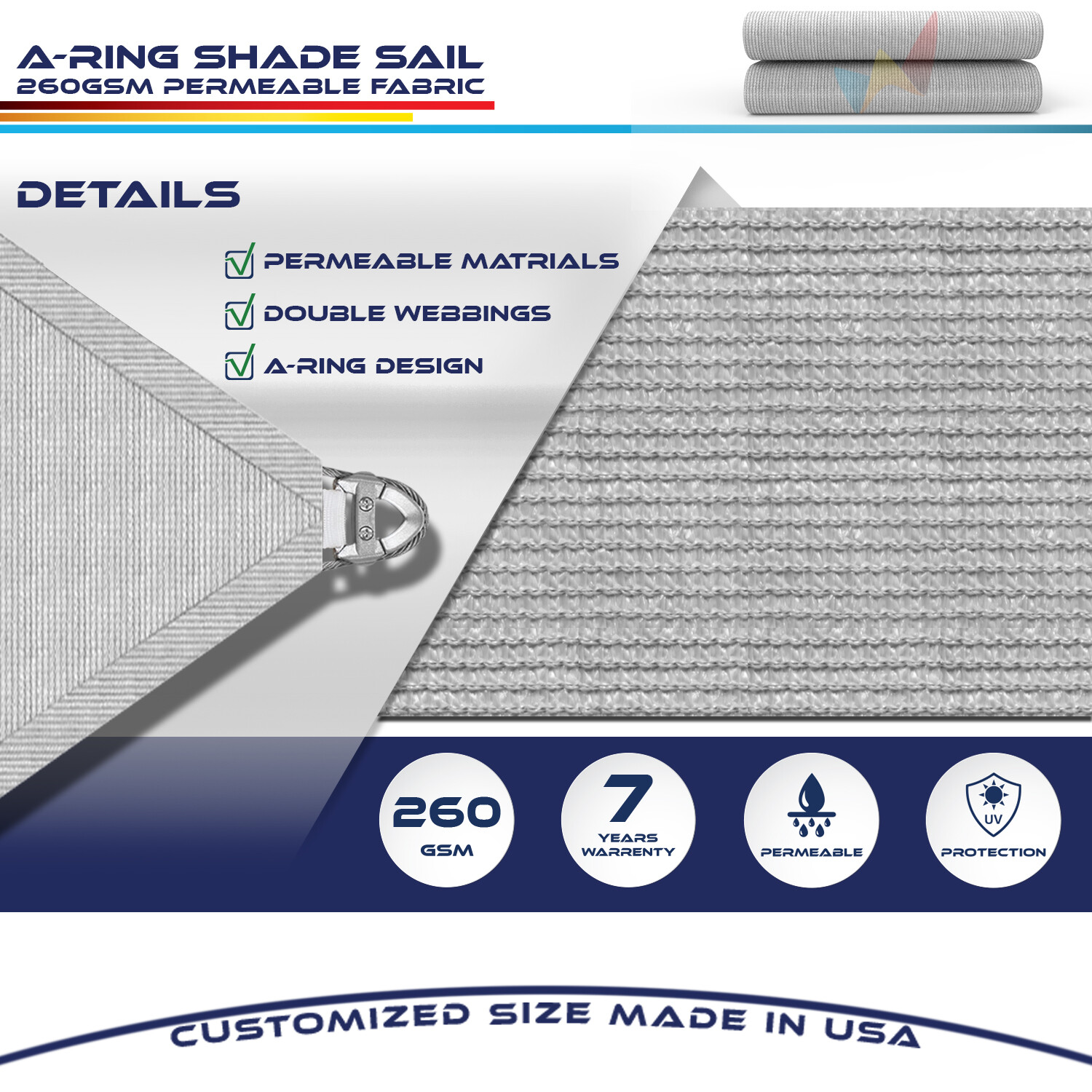 2-6 Ft Shade Sail w/ Steel Wire Rectangle Sun Canopy Pool Shelter Cover Gray