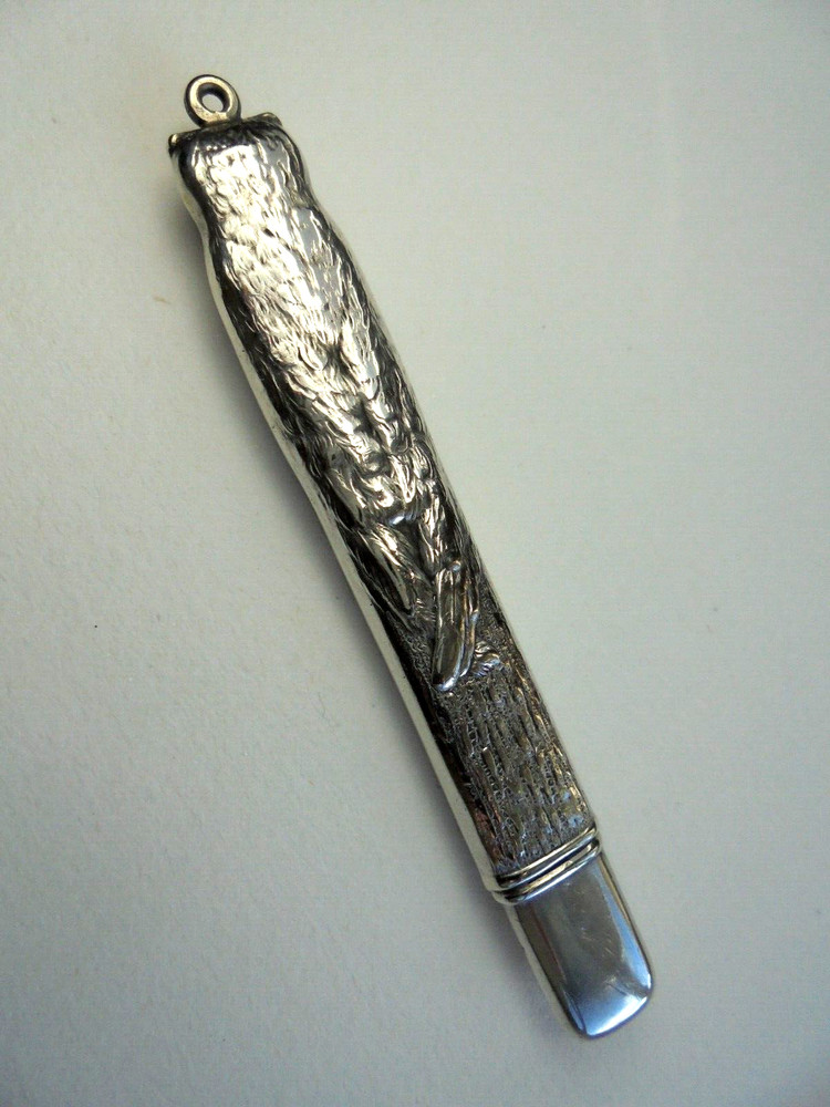 Sterling Silver Owl Pencil Holder / Needle Case