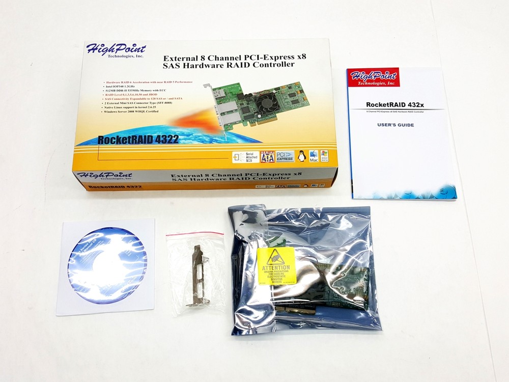 HIGHPOINT ROCKETRAID 4322 EXTERNAL 8-CH PCI-E x8 SAS RAID CONTROLLER NIB RETAIL