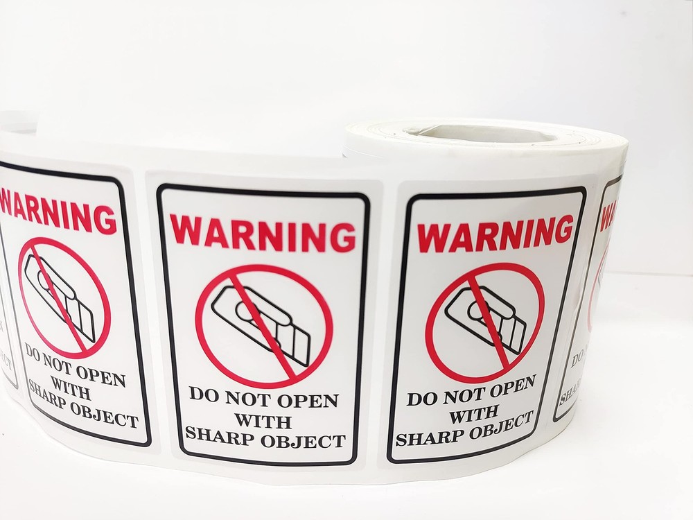 300pcs Do Not Open with Sharp Object Industrial Warning 2x3 inch, White
