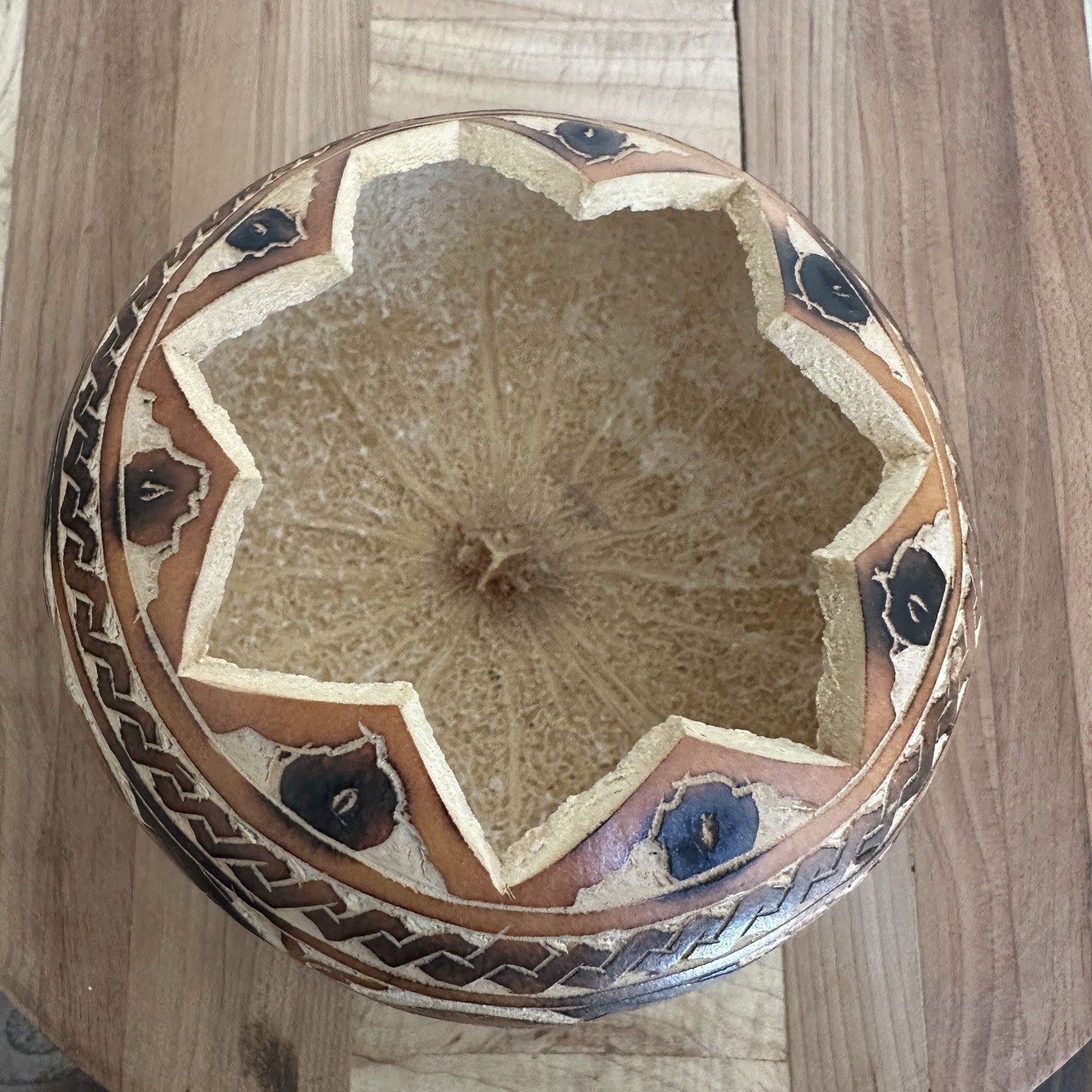 VTG Peruvian Storyteller Hand Carved Gourd Bowl 3.5 Inch Peru Folk Art Pictorial