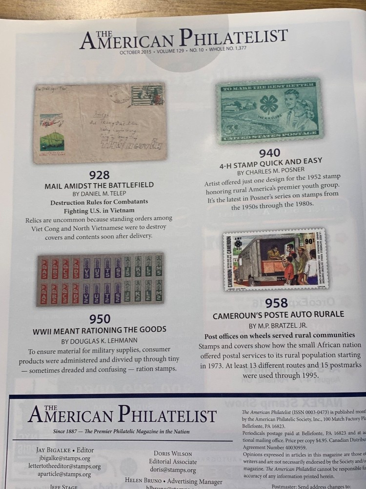 American Philatelist Magazine 2015, October