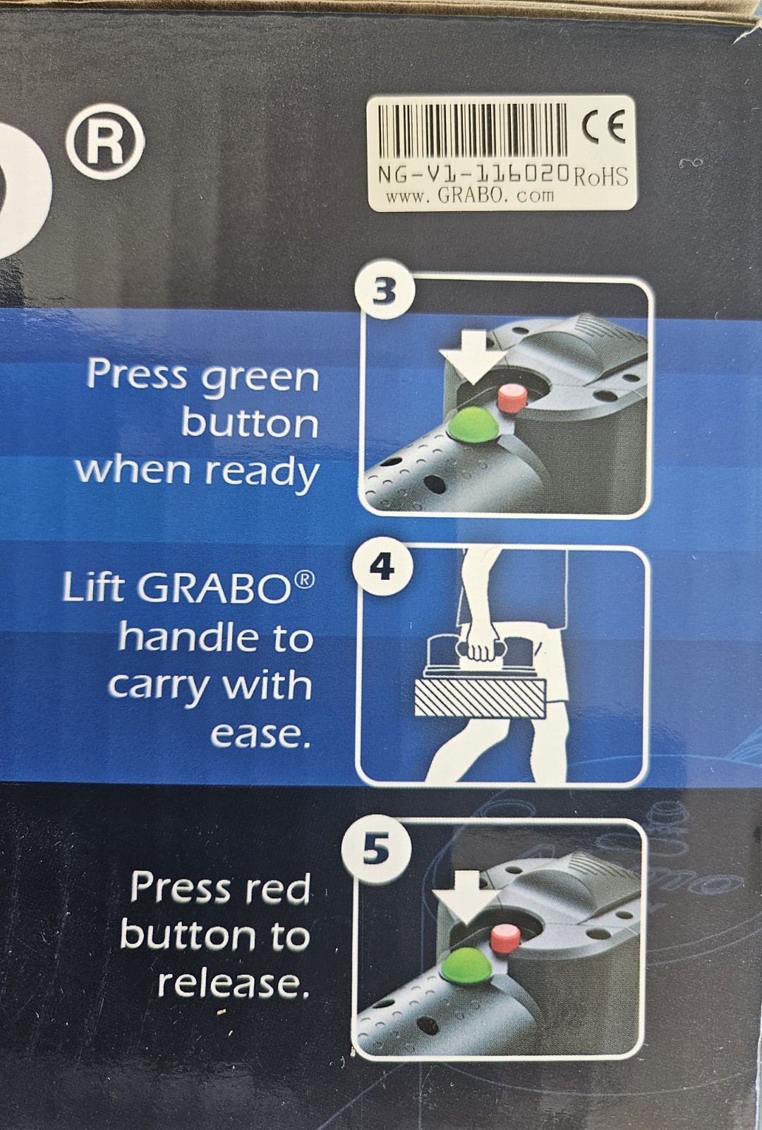 GRABO Battery Power Vacuum Suction Cup Lifter 375-lb Load NG-1B-FB-1 New Sealed