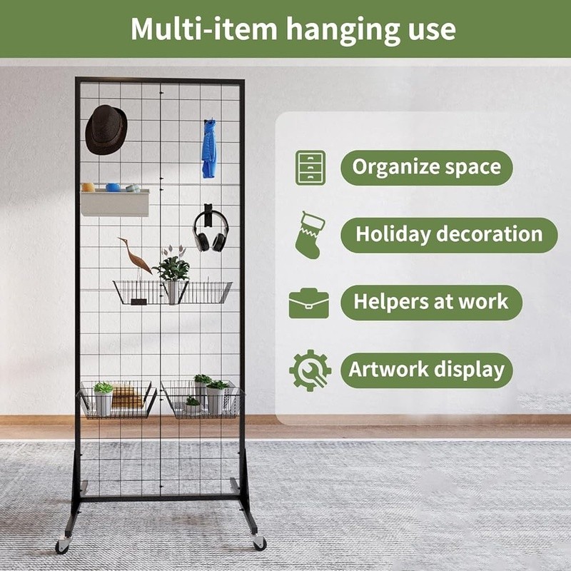 Versatile Grid Wall Panels 4-Pack Adjustable Display Storage W/ Lockable Wheels