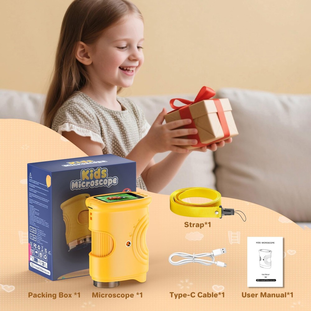 1000X Digital Microscope for Kids with 2.0" IPS Screen, 2MP Camera, Handheld