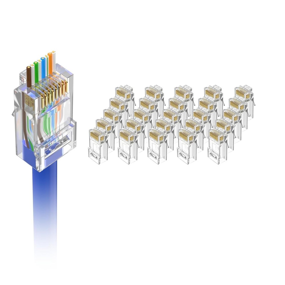 User-Friendly 25-Pack RJ45 Cat6 Connectors for Solid or Stranded Network Cables
