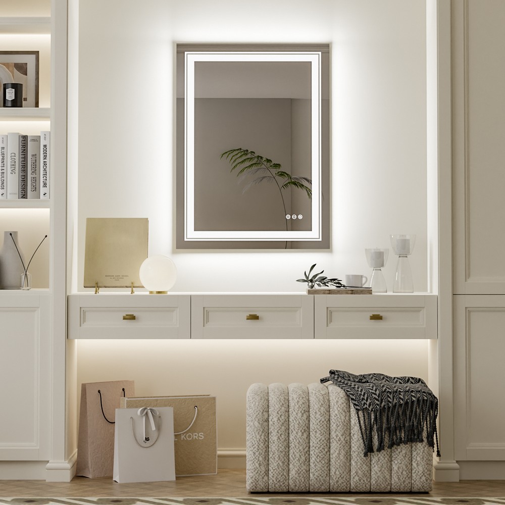 Large Lighted Bathroom Mirror Dimmable Fog Free Sensor Touch Vertical/Horizontal