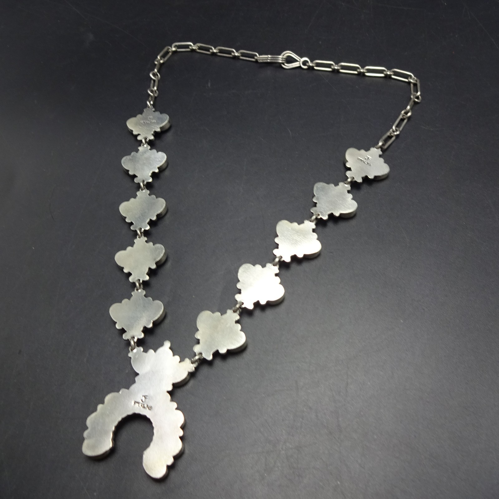 Diminutive FEDERICO JIMENEZ Sterling Silver TURQUOISE CLUSTER Squash Necklace