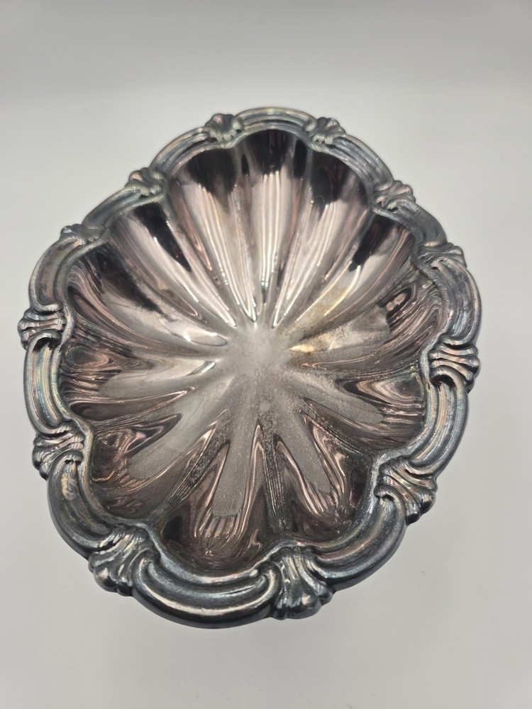Vintage Reed Barton 162 Silverplate Oval Compote Dish Engraved 1962
