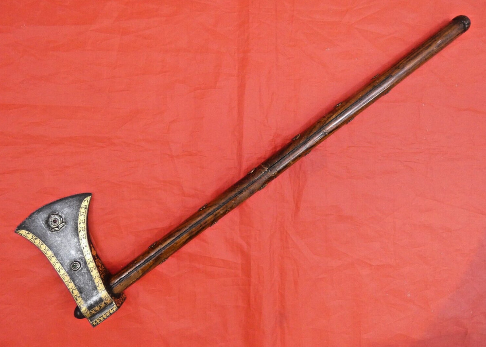 MUGHAL TABAR AXE WOOTZ GOLD DIAMOND RUBY EMERALD sword dagger India Persian 18c
