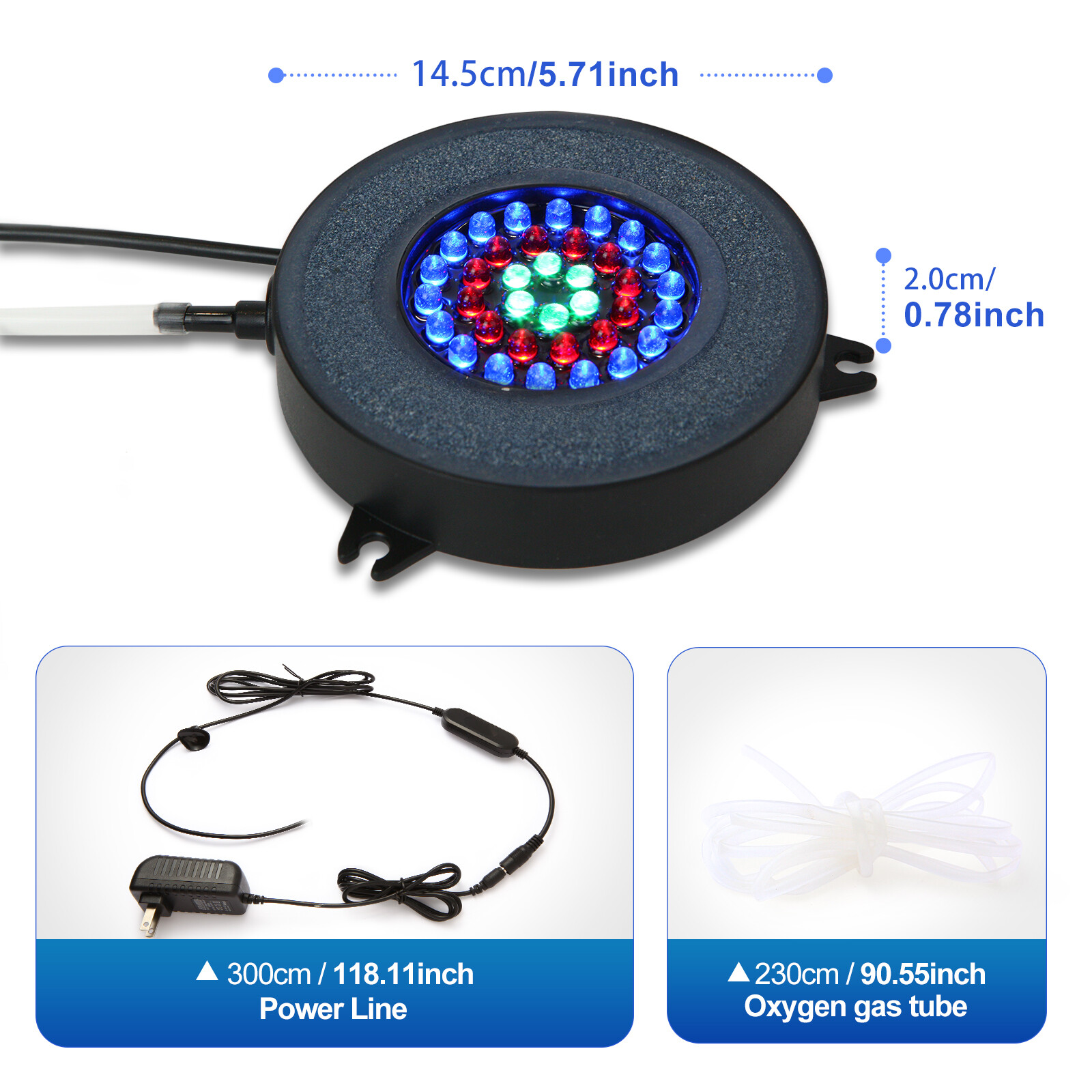 Air Stone Disk Aquarium Bubble LED Light 13 Color Changing Fish Tank Lights Lamp