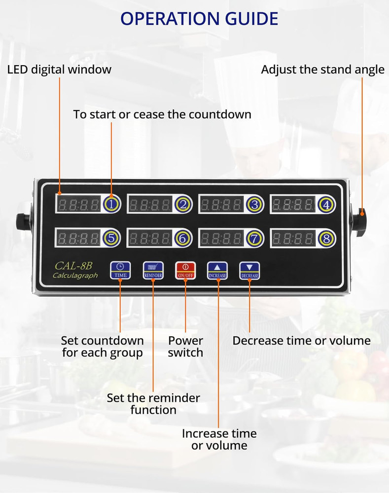 Digital Kitchen Timer - 8-Channel Multi-Timer with Waterproof Panel, Adjustable