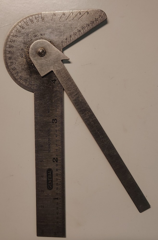 🗽GENERAL HARDWARE No. 16 Rule  PROTRACTOR DRILL POINT GAGE