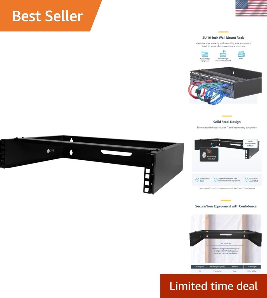 Durable 2U Wall Mount Network Rack - Easy Install with Patch Panel Bracket
