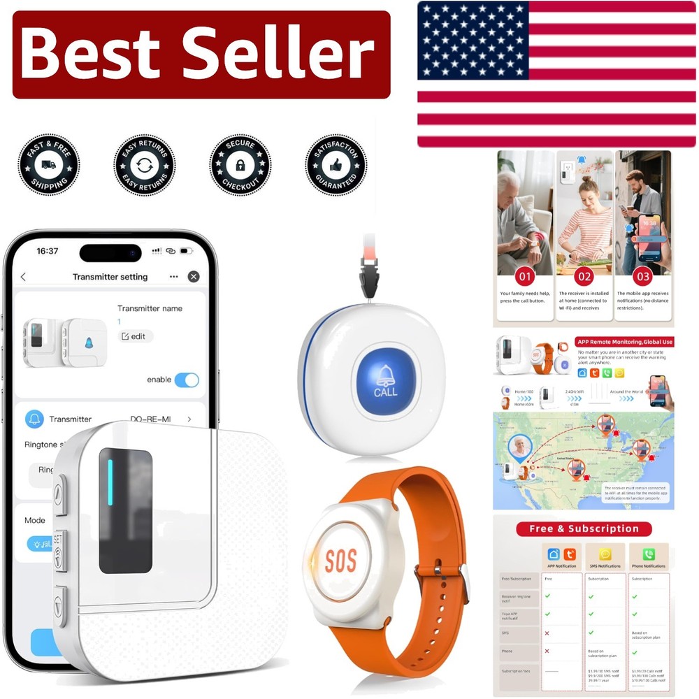 Wireless Caregiver Alert System for Elderly – 328ft Range & Family Notifications