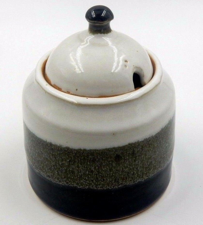 BEAUTIFUL TRI-COLOR CERAMIC 4" CONDIMENT CONTAINER SPECKLED INNER DESIGN