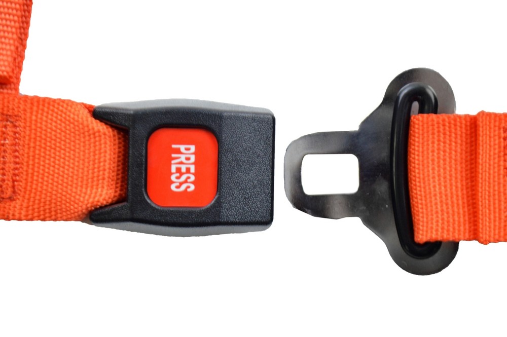 OFF ROAD 2" PUSH BUTTON V ROLL BAR MOUNT HARNESS. 3 POINT BUGGY BELT ORANGE