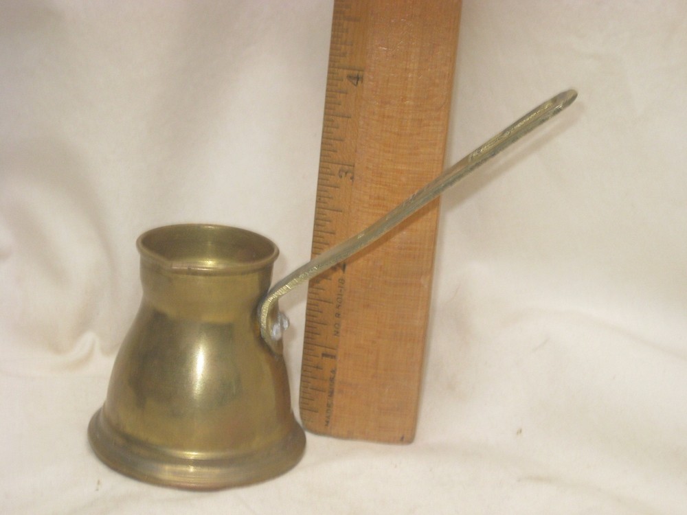 vintage brass Middle Eastern small handled pitcher cauldron pot jug container
