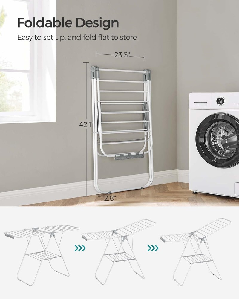 Clothes Drying Rack W/ Sock Clips Metal Laundry Rack Foldable Space-Saving