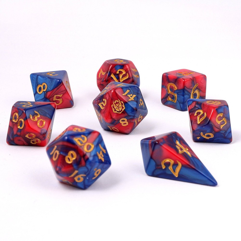 Wyrmforged Rollers - Rounded Edge 8 Piece Polyhedral Dice set - Stormcaller