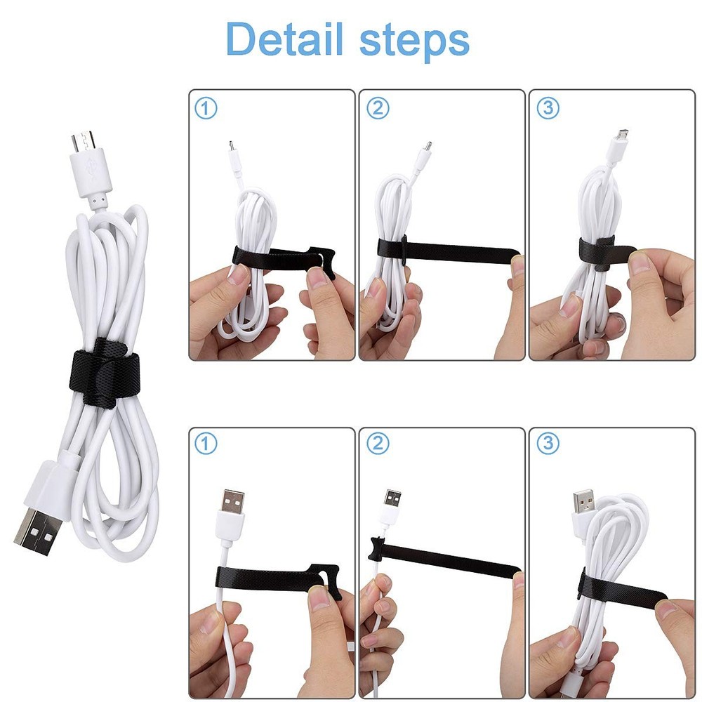 60-Pack 6in Reusable Hook Loop Cable Ties - Adjustable Cord Organizer