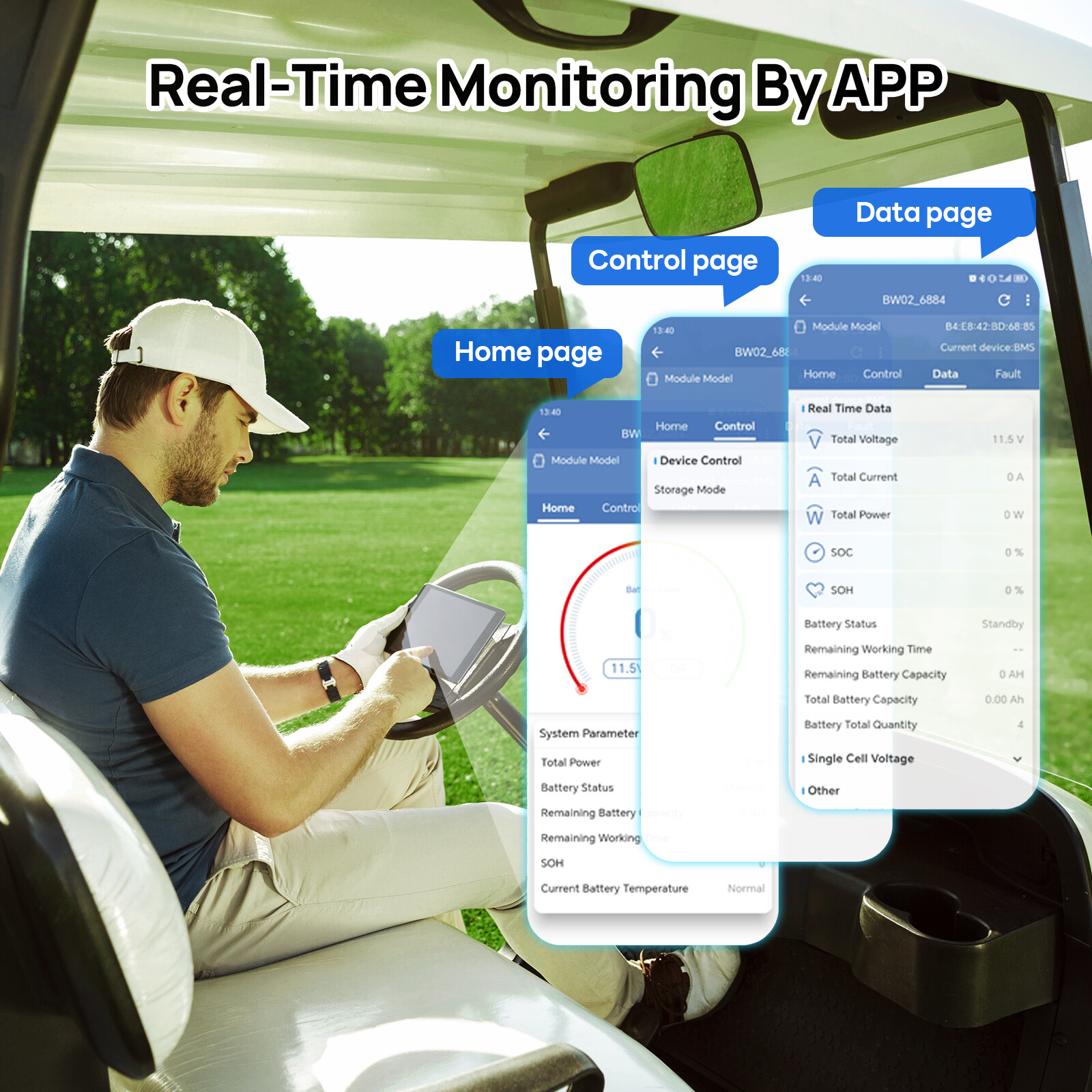 48V 100Ah Metal Case LiFePO4 Golf Cart Battery 18A Charger Bluetooth Monitor