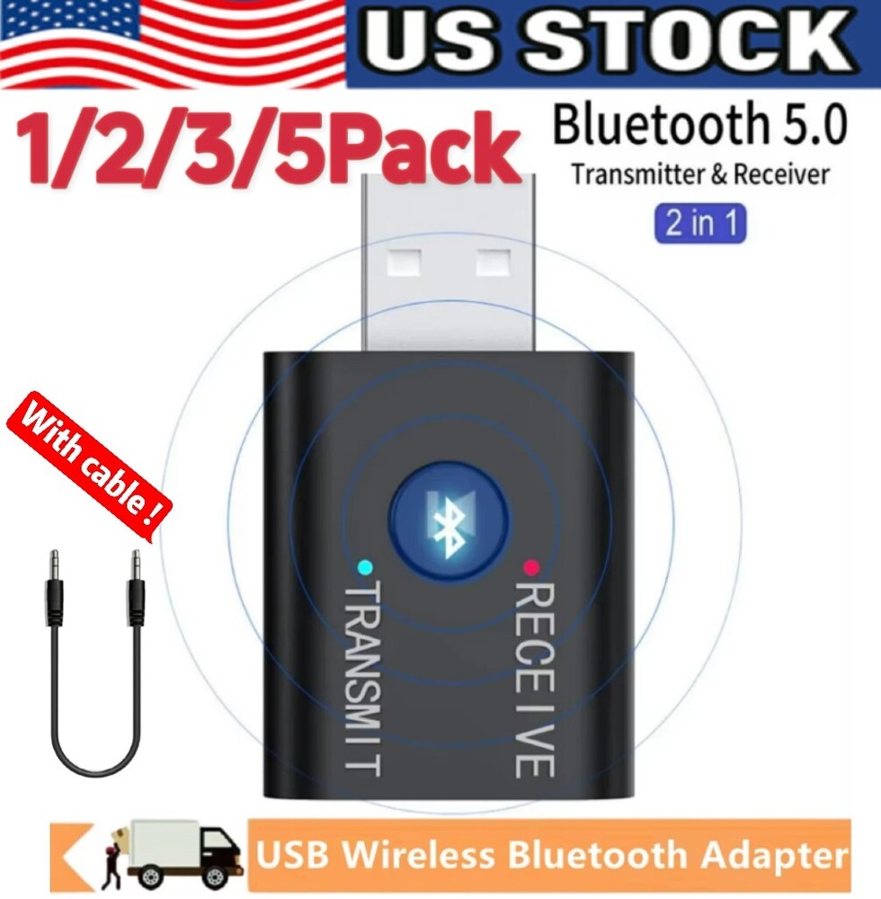 Bluetooth 5.0 2in1 Transmitter Receiver Car Wireless Audio Adapter USB 3.5mm Aux