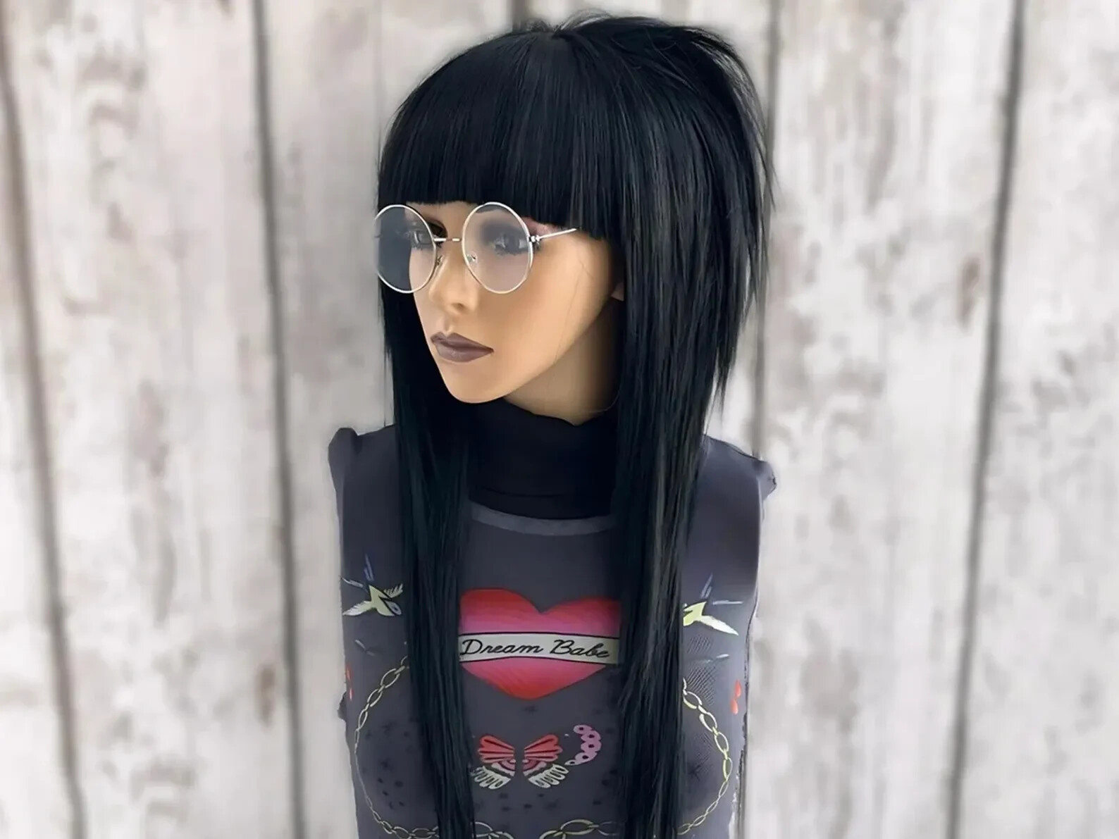 Emo Scene Wig Black Layered Shag Mullet Wig with Straight Bangs
