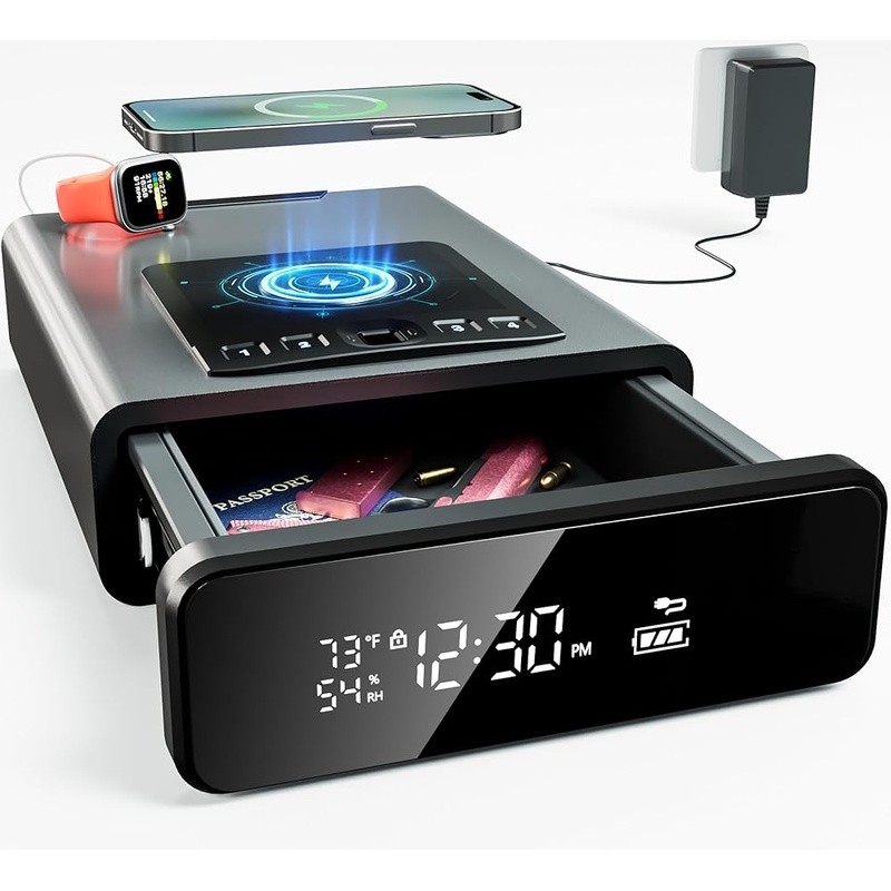 Biometric Gun Safe Wireless Charging LED Display Quick Access Touchscreen Keypad