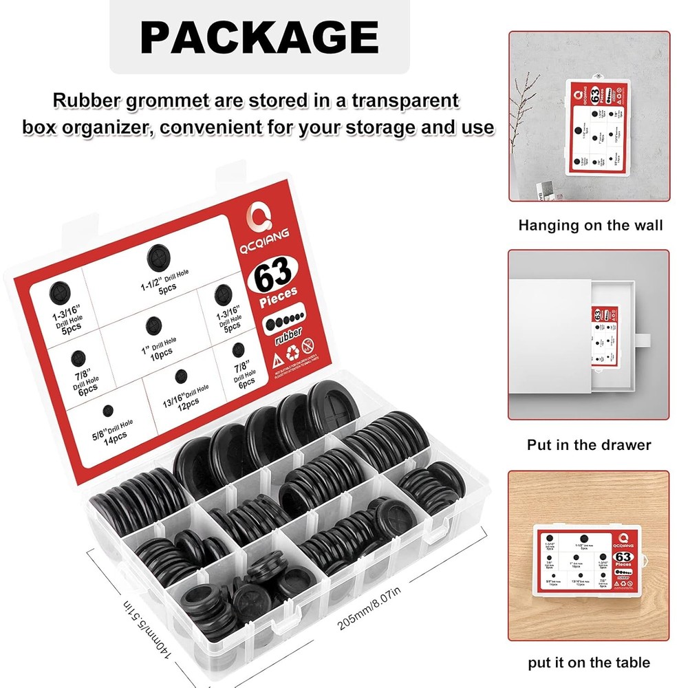 63Pcs Rubber Grommet Kit, Drill Hole Firewall Black
