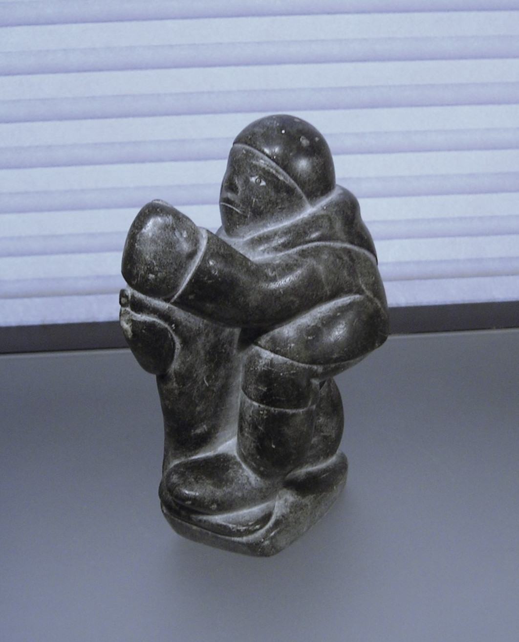 Vtg Inuit Stone Carving Sculpture Man with Seal Soapstone Signed Lucassie Amm
