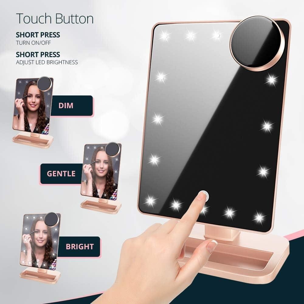 LED Lighted Make up Vanity Mirror Bluetooth 360° Adjustable Rotation Dimmable