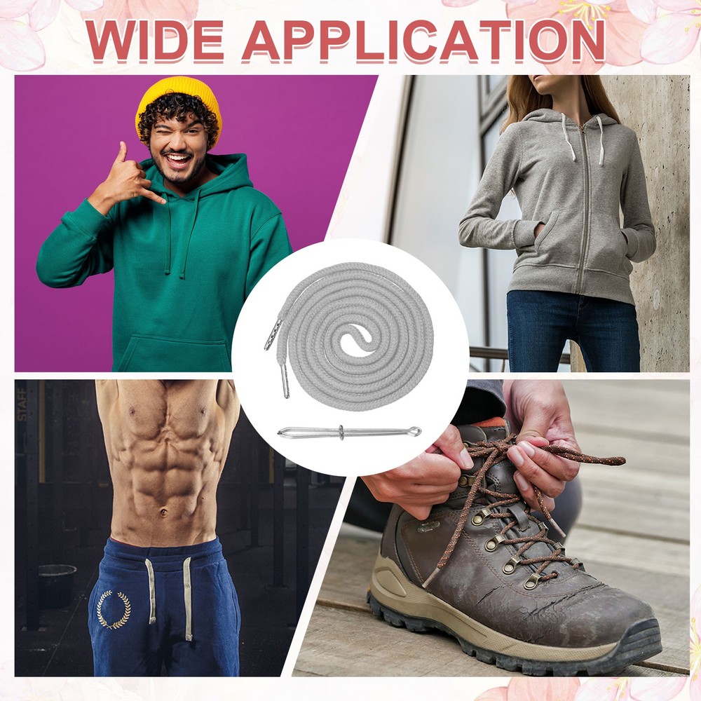 2 Pcs Hoodie Strings Drawstring Cords with Easy Threader (Light Gray)