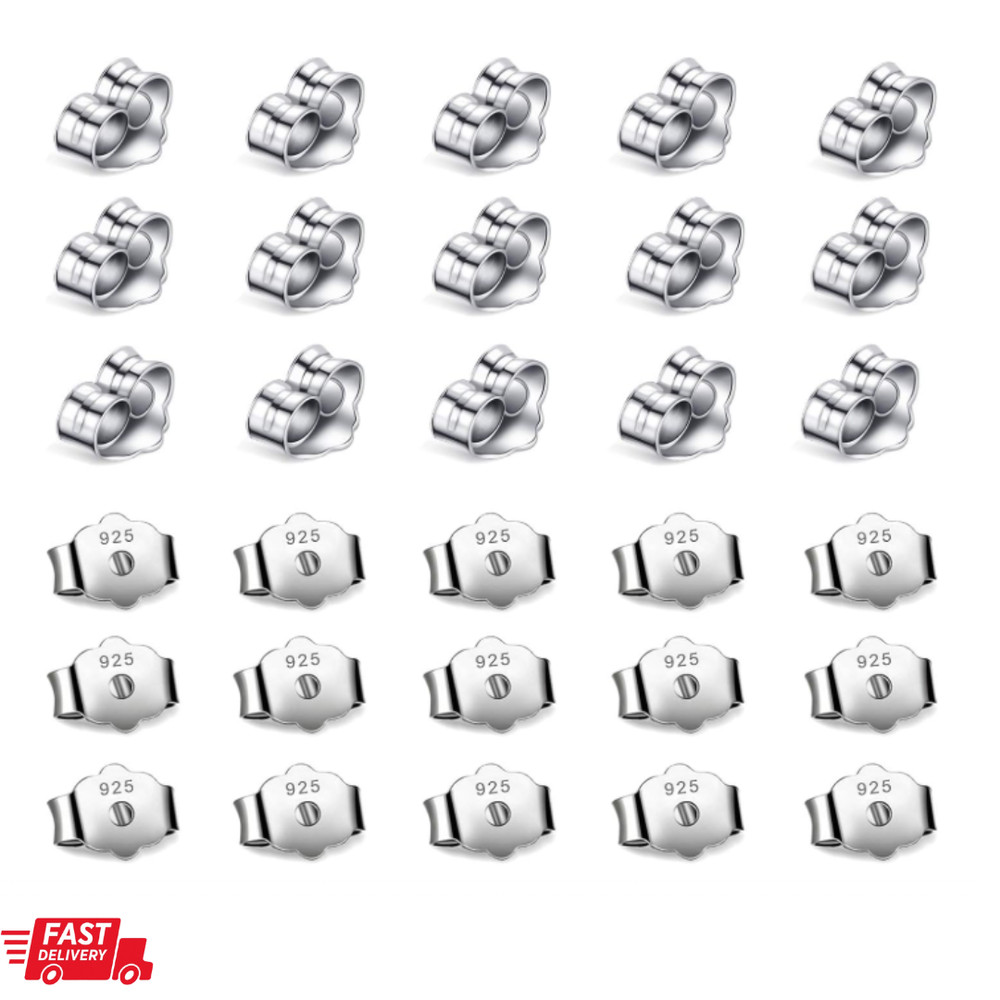 30PCS 925 Sterling Silver Earring Backs Replacement Secure Locking Ear Nuts Jewe