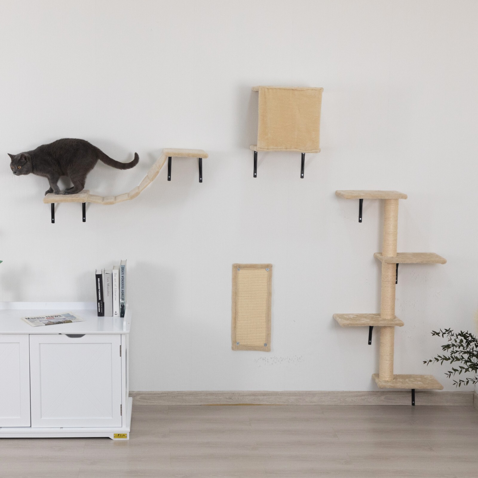 COZIWOW 5 Pcs Wall-Mounted Cat Climber Set Wood Indoor Cat Furniture Cat Shelves