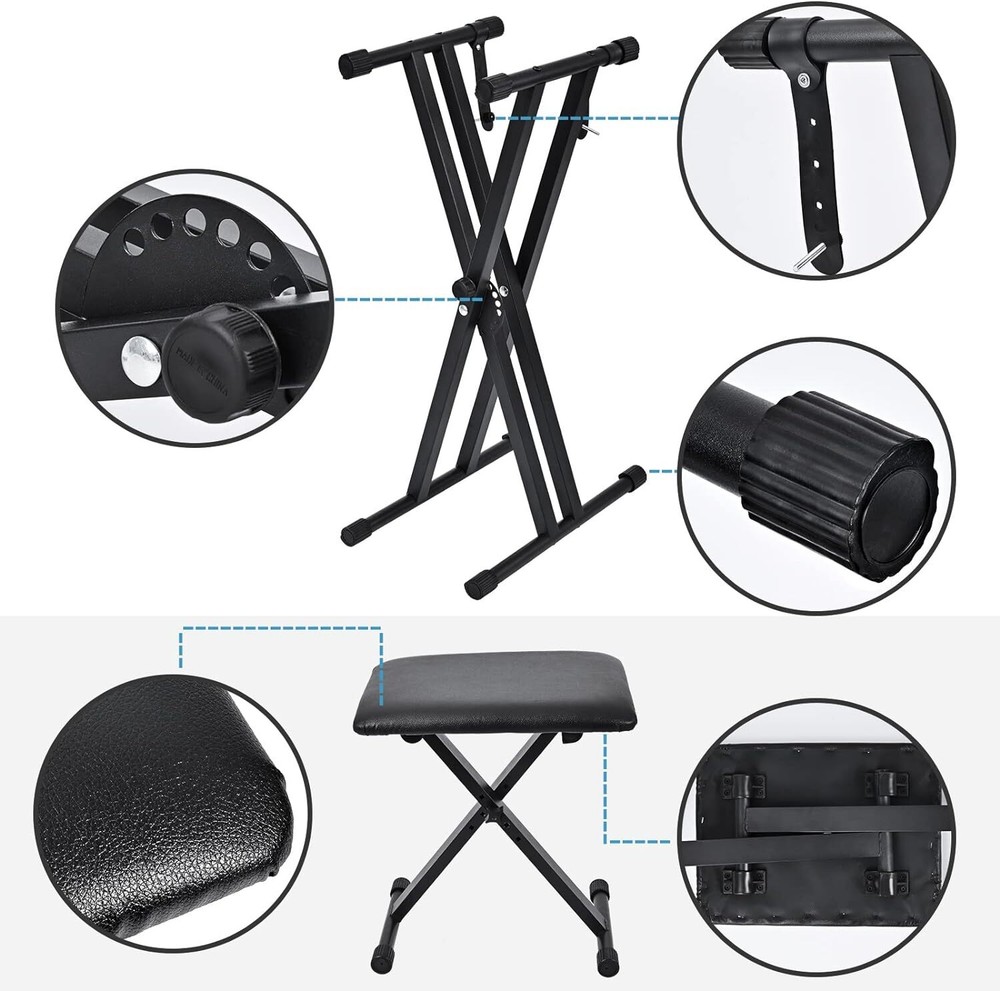 Double-X Keyboard Stand and Bench Set w/ Locking Straps tipatyard Adjustable