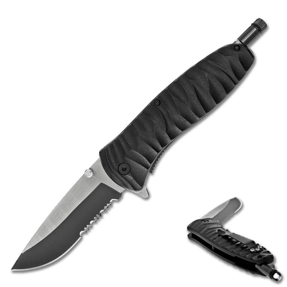 Emergency Code Black Folding Knife with LED Flashlight - Assisted Pocket Blade.