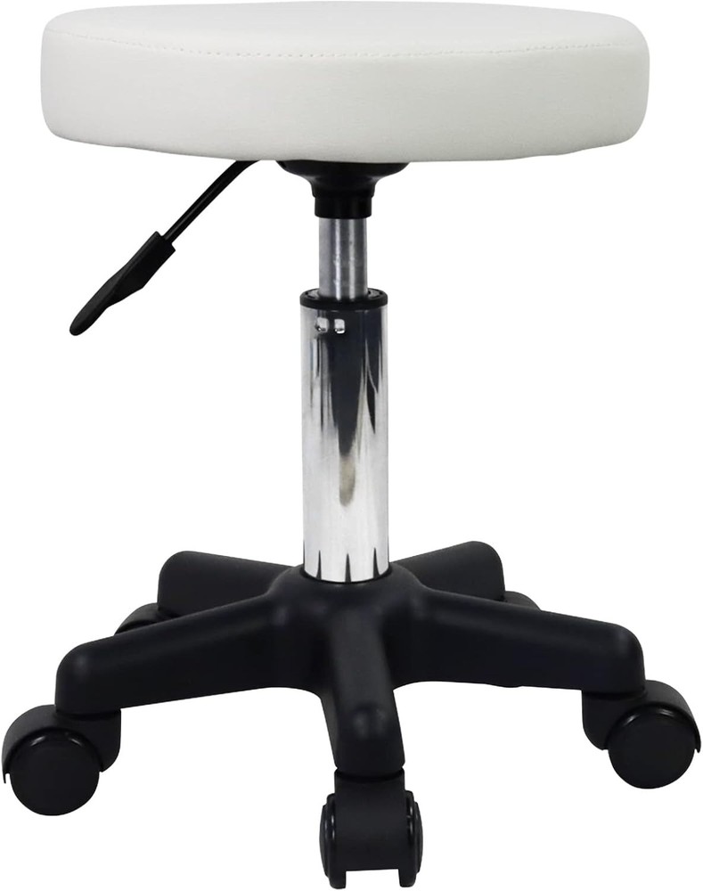 Versatile White Rolling Stool: Compact & Adjustable for Spa and Kitchen Use
