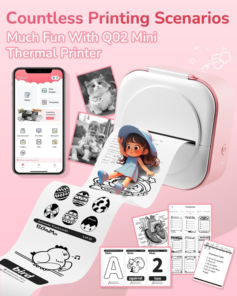 Itari Mini Printer - Q02 Sticker Printer Machine with 1 Rolls Paper,Bluetooth...