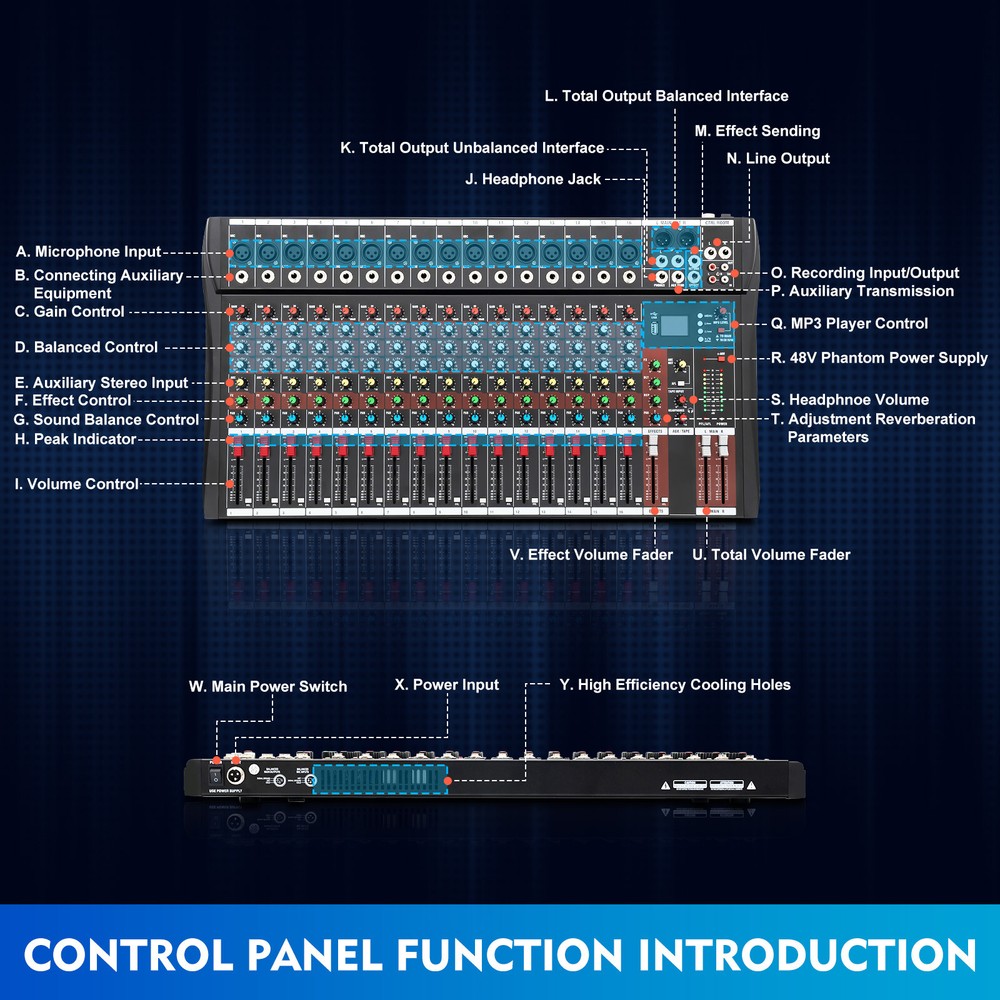16 Channel Studio Audio Mixer Bluetooth USB Digital Sound Mixing Console Board