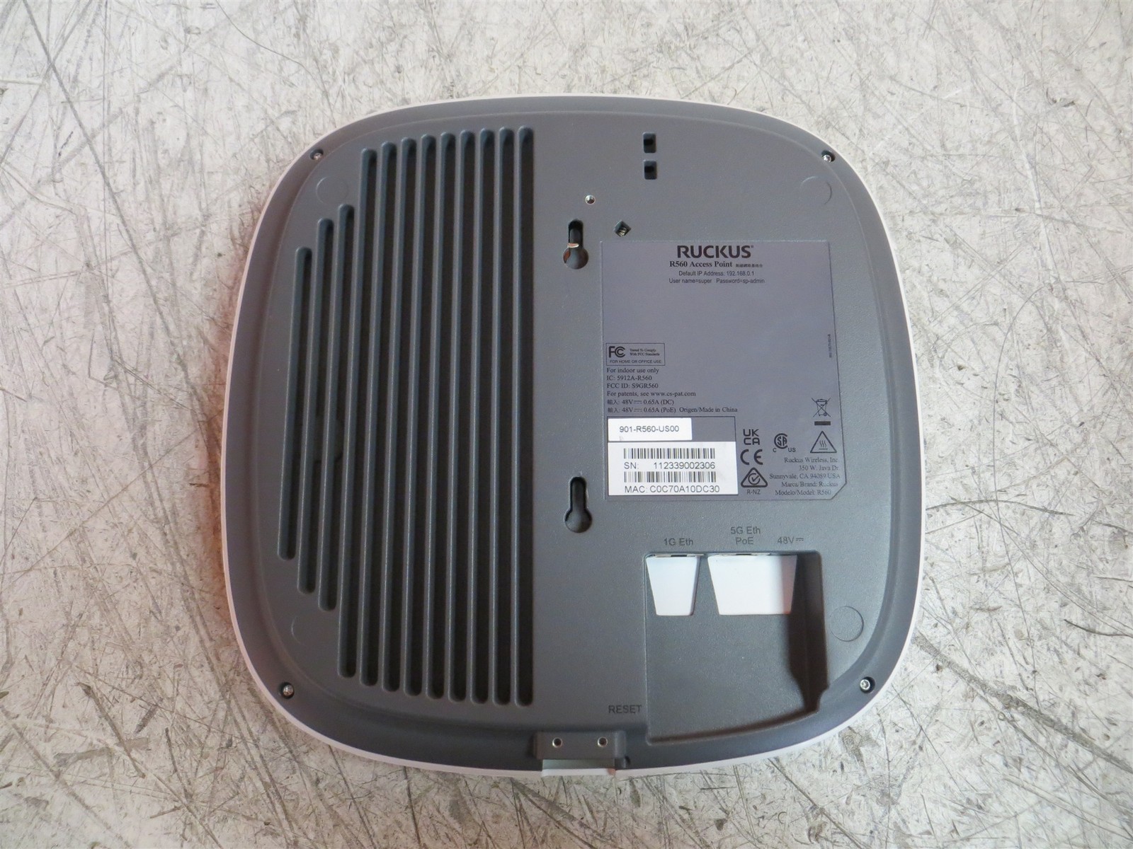 Ruckus R560 901-R560-US00 Indoor Access Point Factory Reset