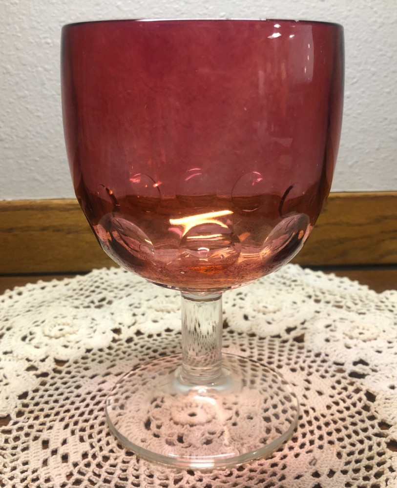 BARTLETT COLLINS VINTAGE FLASHED RUBY RED THUMBPRINT FOOTED STEMMED WINE GOBLET
