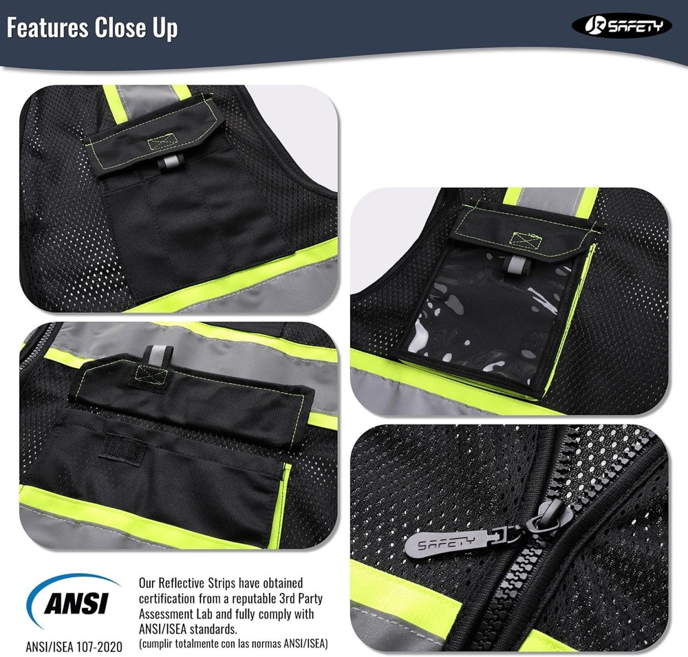 Hi Vis Safety Vest Mesh Black Size L