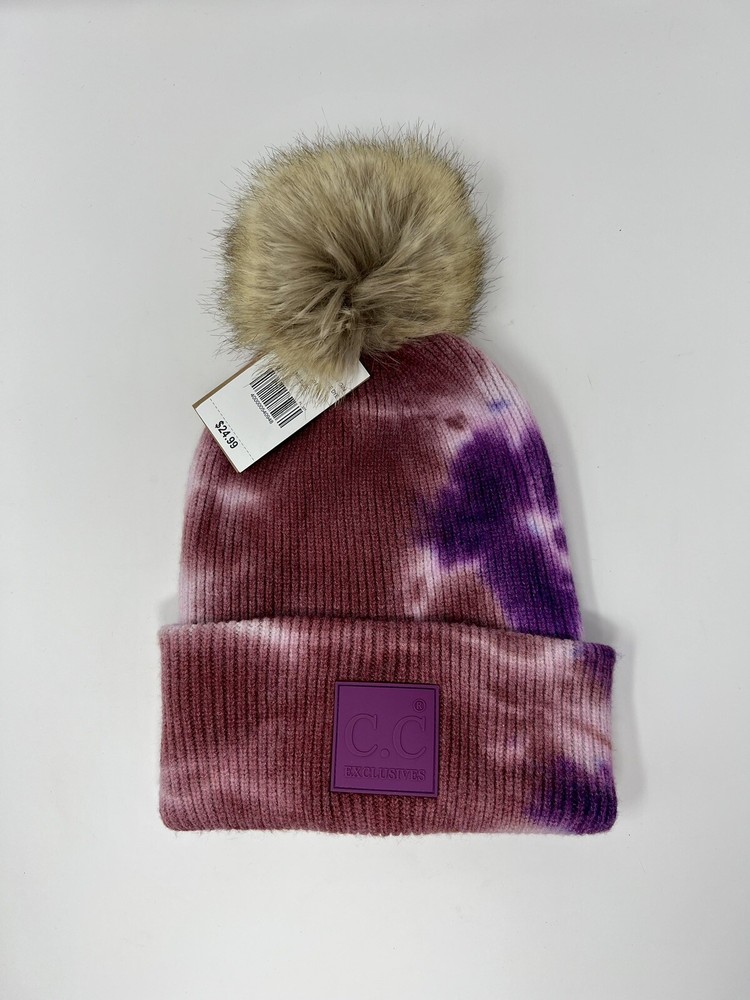 C.C Exclusives Tie-dye Pattern Knit Winter Warm Pull On Beanie Hat w/ Pompom NWT