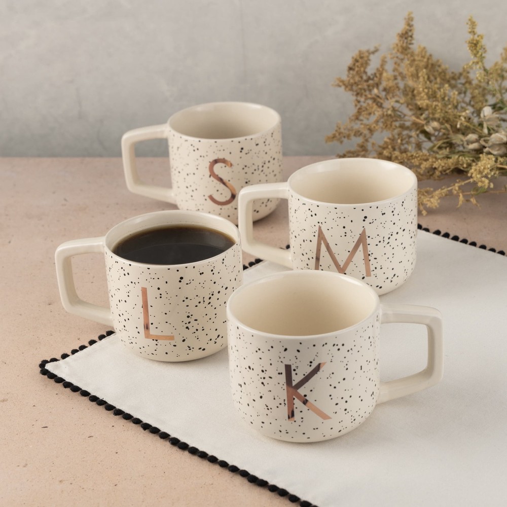 Stoneware Monogram J Mug, White Speckled