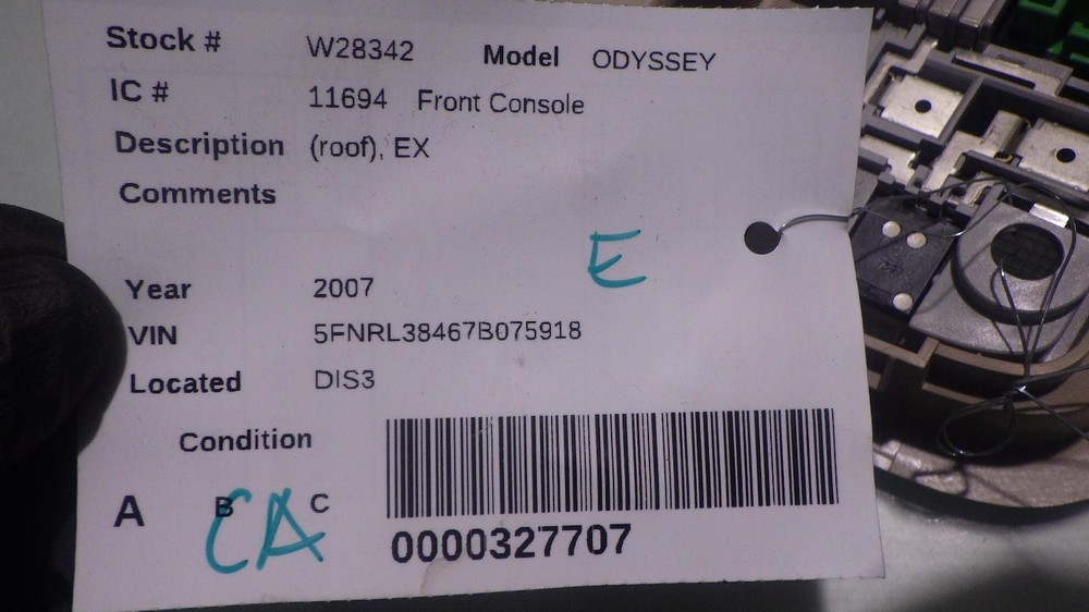 07 HONDA ODYSSEY Front Console Roof