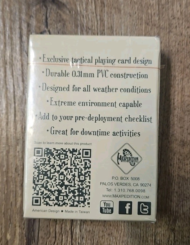 Maxpedition Tactical Field Deck Playing Cards Durable PVC Construction TACDECK