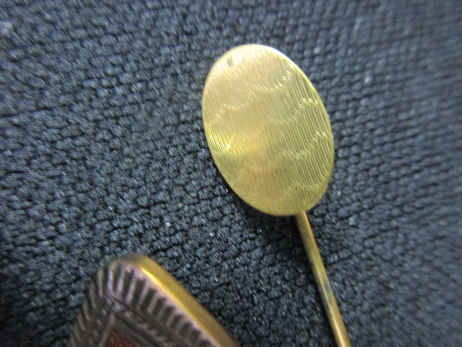 Group of 3 Vintage Stick Pins 1 GF patterned 1 Oval Mother of Pearl 1- Goldstone