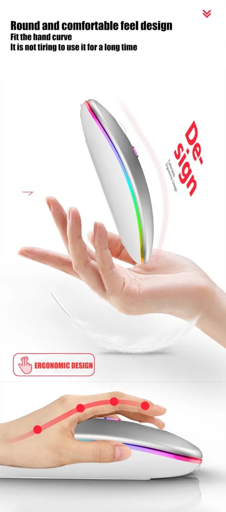 Wireless Mouse Rechargeable Silent LED Backlit Dual Mode 2.4G Bluetooth Optical