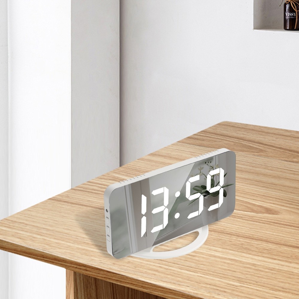 Stylish Mirror Alarm Clock with Bed Shaker and Customizable Brightness